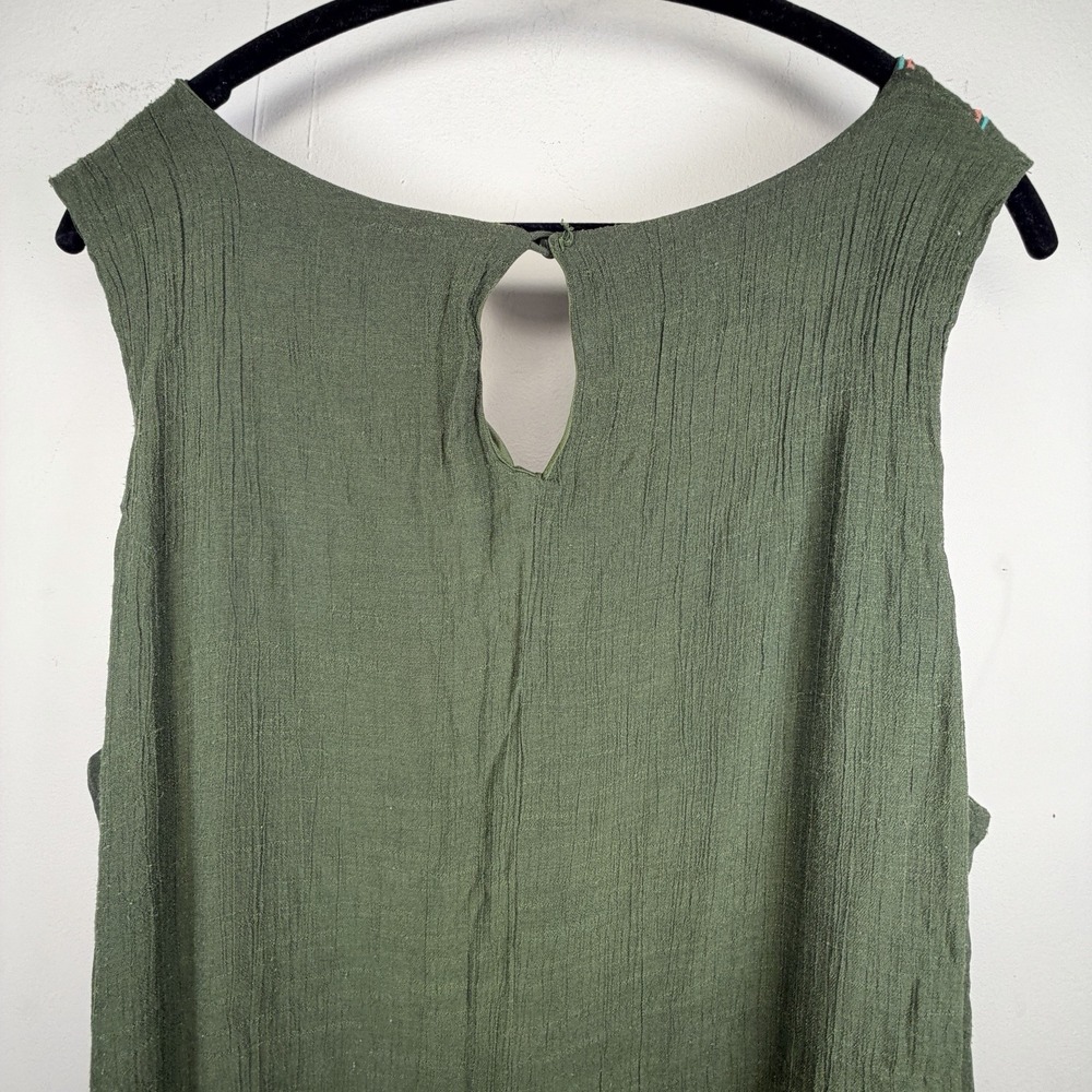 AUW MIDI Dress Floral‎ Print V Neck Embroidered Plus 3X Green Sleeveless Boho - Picture 8 of 10